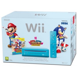 Nintendo Wii Blue Console with Mario and Sonic at the London 2012 Olympic Games New Slim-Style