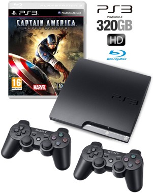 Sony PS3 console 320GB + 2 Controllers + Captain America Super Soldier