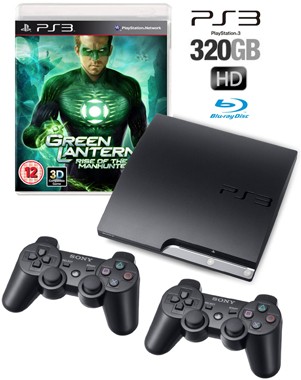 Sony PS3 console 320GB + 2 Controllers + Green Lantern : Rise Of The Manhunters